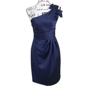 David’s Bridal Navy Blue Off the Shoulder Dress With Bow